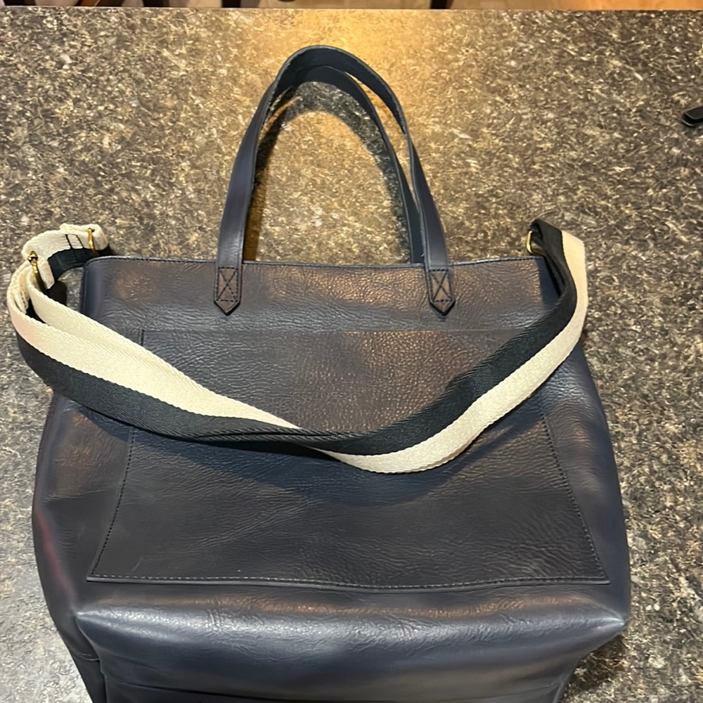 madewell medium transport navy zip top tote